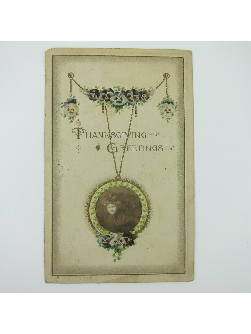 Thanksgiving Postcard Girl Photo Flowers Embossed Germany Antique 1912